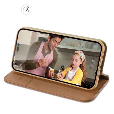 4. Dux Ducis Hivo echt Leder booktype case schutzhülle aufklappbare hülle für iPhone 14 Pro braun