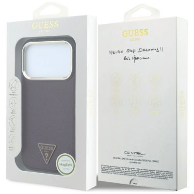 8. Guess MagSafe-Hülle mit genarbtem Dreieckslogo für iPhone 18 Pro / 17 Pro – bordeauxrot