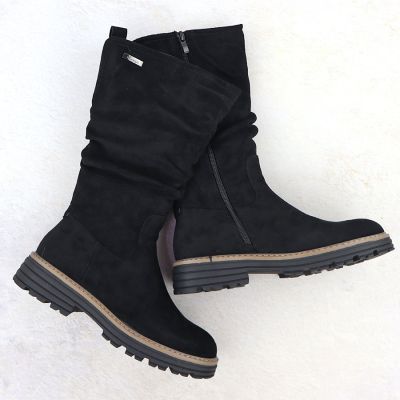 2. Damenstiefel, gefüttert, gerafft, schwarz M.Daszyński SA259-3