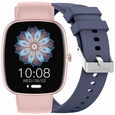 GRAVITY GT18-3 Damen-Smartwatch, pinkes Silikonarmband + marineblaues Armband