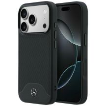 Mercedes Leder-Holzoptik- und Curve MagSafe-Hülle für iPhone 17 Pro Max – Schwarz