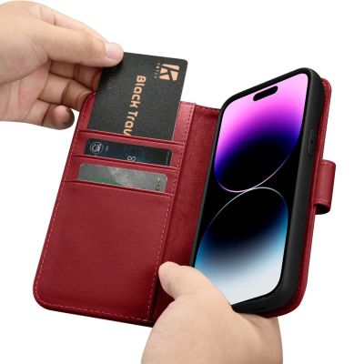 16. iCarer Wallet Case 2in1 Cover iPhone 14 Pro Max Leder Flip Cover Anti-RFID Rot (WMI14220728-RD)