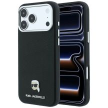 Karl Lagerfeld MagSafe-Schutzhülle mit genarbtem Karl-Kopf-Motiv für iPhone 18 Pro / 17 Pro – Schwarz