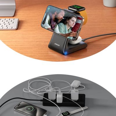 6. Joyroom JR-W15 Wireless Charger 3-in-1 Ladestation mit MagSafe - Schwarz