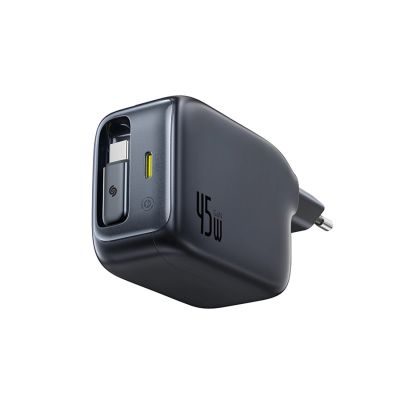 Baseus EnerCore CJ11 45W Wandladegerät mit USB-C-Anschluss und einziehbarem USB-C-Kabel – Schwarz