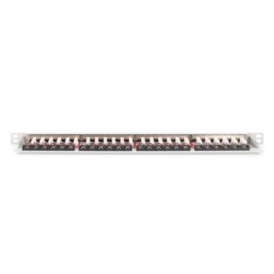 2. Hochdichtes Patchpanel 19 Zoll, 24x RJ45, LSA-Level, Cat. 6A, geschirmt, 0,5 HE, grau, Kabelführung