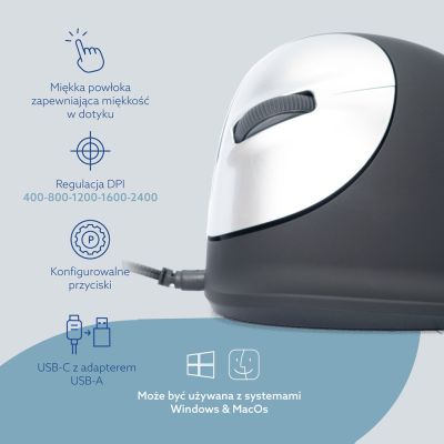 38. Ergonomische R-Go HE USB-Maus für Linkshänder, Schwarz/Silber