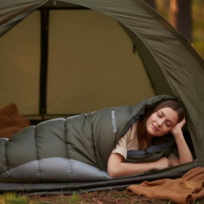 9. TRIP GRÜN-GRAUER TOURISTEN-SCHLAFSACK MIT KOMPRESSIONSFÖRMIGER PACKUNG 210X80X50CM ENERO CAMP