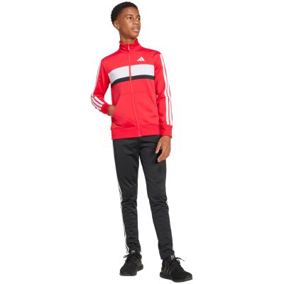 6. adidas Seasonal Essentials Tiberio 3-Streifen Tricot Kinder-Trainingsanzug Rot und Schwarz JI6214