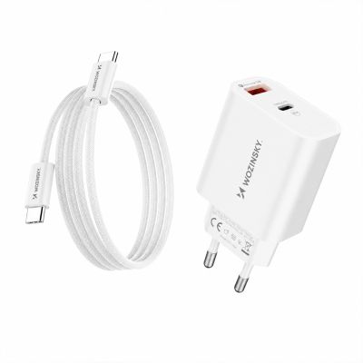 Wozinsky WLS-20W 20W USB-A/USB-C-Wandladegerät mit 1 m USB-C-Kabel – Weiß