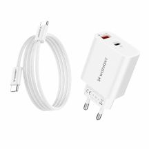 Wozinsky WLS-20W 20W USB-A/USB-C-Wandladegerät mit 1 m USB-C-Kabel – Weiß