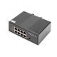 Industrieller Switch mit 7 Ports, Gigabit PoE+, 1x PD, IEEE802.3af/at, DIN-Schienenmontage und erweitertem Temperaturbereich.