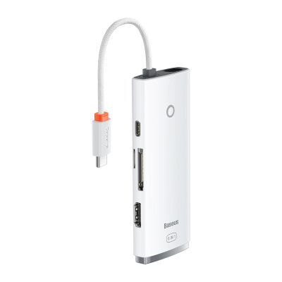 7. Baseus Lite Series multifunktionaler HUB USB Typ C - 2 x USB 3.0 / USB Typ C PD / HDMI 1,4 / SD / TF weiß (WKQX050102)