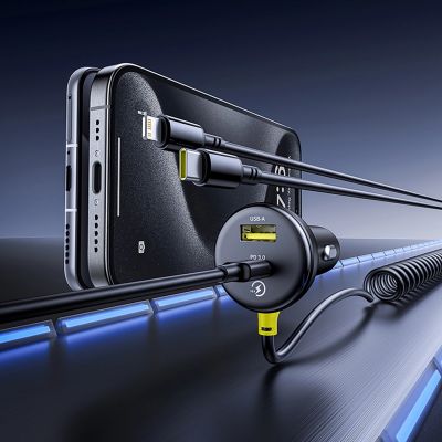 10. Baseus Circular 60W USB-A + USB-C Autoladegerät mit integriertem Lightning + USB-C Kabel 1,4m - Schwarz