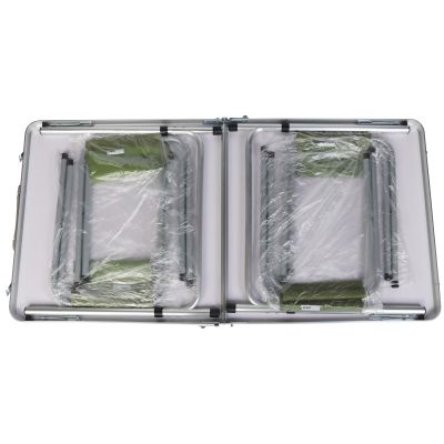 12. Klappbarer Campingtisch 120 x 60 x 70/62/55 cm + 4 Stühle, Grün