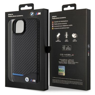 8. BMW Leder-Carbon-Hülle für iPhone 15 Plus – Schwarz