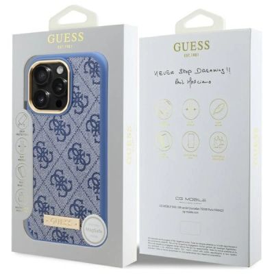 8. Guess 4G Logo Plate MagSafe Hülle für iPhone 16 Pro Max – Blau