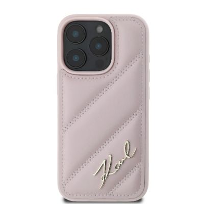 3. Karl Lagerfeld Quilted Signature Hülle für iPhone 16 Pro – Rosa