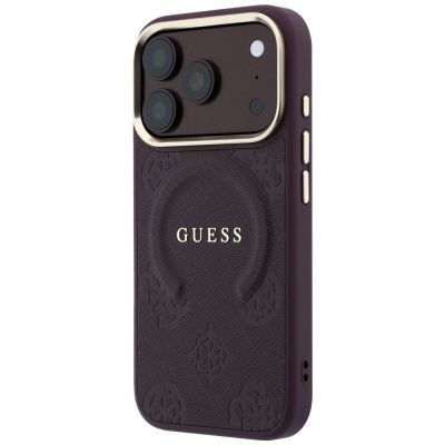 2. Guess Saffiano Peony & Ring MagSafe Hülle für iPhone 17 Pro Max / 18 Pro Max - bordeauxrot