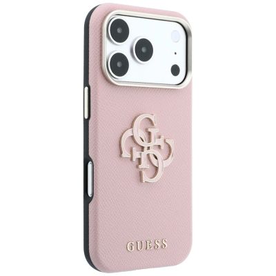4. Guess Hülle mit genarbter Oberfläche und großem Harzlogo für iPhone 18 Pro / 17 Pro – Pink
