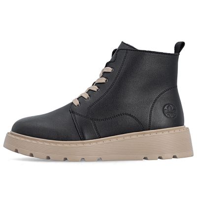 9. Schwarze Plateau-Stiefeletten aus Leder für Damen, Rieker 70405-01