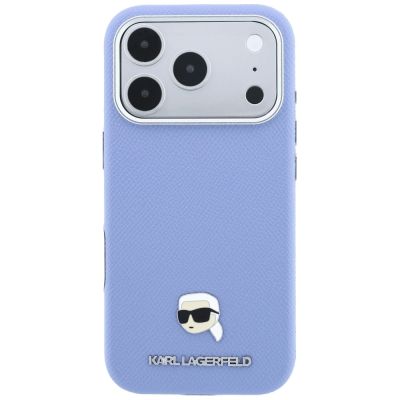 3. Karl Lagerfeld MagSafe-Schutzhülle mit genarbtem Karl-Kopf-Motiv für iPhone 18 Pro / 17 Pro – Hellblau