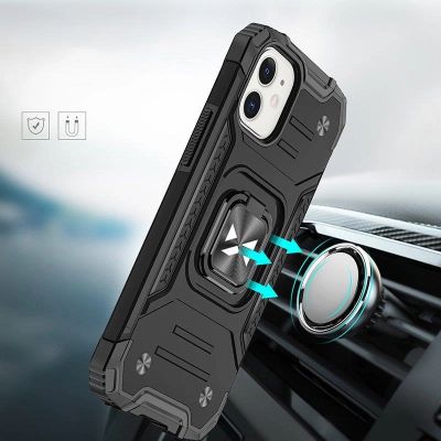6. Wozinsky Ring Armor iPhone 14 Plus Hybrid-Schutzhülle + Magnethalterung Schwarz