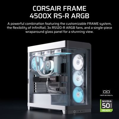 2. Corsair FRAME 4500X RS-R ARGB Midi-Tower-Gehäuse mit Seitenwand aus gehärtetem Glas, Weiß