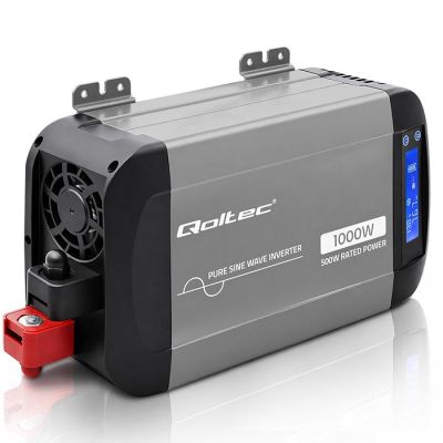 6. Qoltec Sinus-Spannungswandler | 12 V auf 230 V | 500/1000 W | LCD | USB | USB-C | Kompatibel mit LiFePO4-, GEL- und AGM-Akkus