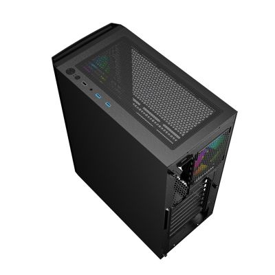 7. GEMBIRD FORNAX 400X MIDI-TOWER-CASE (2x USB 3.0, 1x USB 2.0, HD-Audio, Seitenwand aus Glas, ARGB-Hintergrundbeleuchtung) SCHWARZ