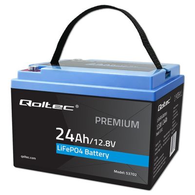 8. Qoltec LiFePO4 Lithium-Eisenphosphat-Akku | 12,8 V | 24 Ah | 307,2 Wh | BMS