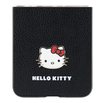5. Hello Kitty Metall-Logo-Hülle mit Katzenkopf für Samsung Galaxy Z Flip 5 - Schwarz