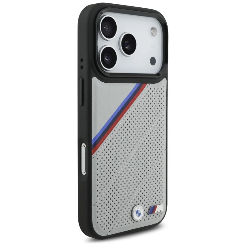 4. BMW M Tricolor Metal Logo MagSafe Case für iPhone 17 Pro – Grau