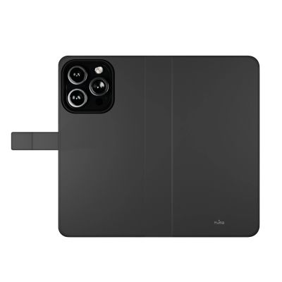 7. Puro Wallet Abnehmbare MagSafe 2in1 Öko-Lederhülle mit Klappe und Geldbörse für iPhone 16 Pro – Schwarz