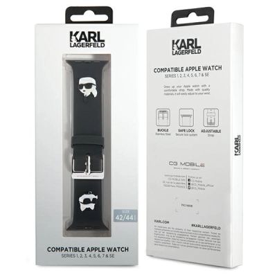 4. Karl Lagerfeld 3D Rubber Karl&Choupette Heads Armband für Apple Watch 42/44/45/49 mm – Schwarz