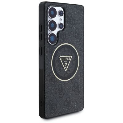 4. Guess 4G Glitter Triangle Buttons MagSafe Hülle für Samsung Galaxy S25 Ultra Schwarz