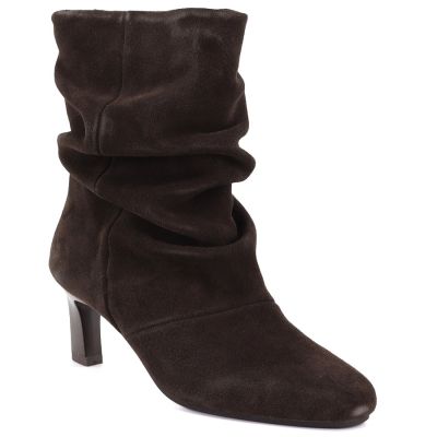 Damen-Lederstiefeletten mit gerafftem Schaft, schokoladenbraun Potocki JE19496