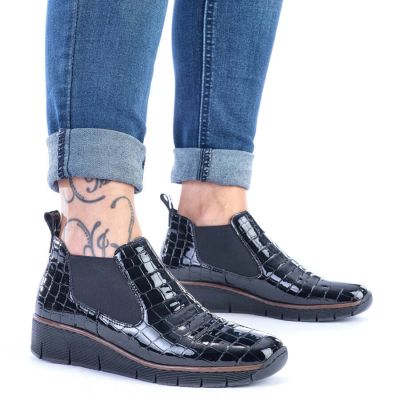 67. Rieker W R474 Schlangenleder Stiefeletten schwarz