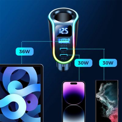 6. Joyroom Schnell-Autoladegerät 4in1 USB-A QC3.0 / 2xUSB-C PD 150W Schwarz (JR-CL21)