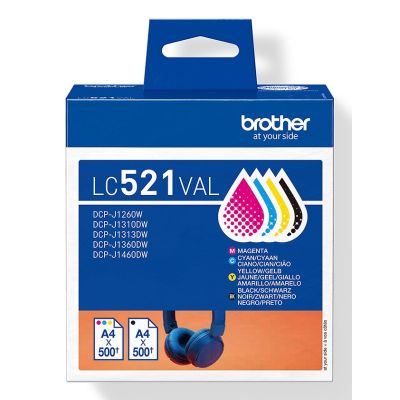 2. Brother LC521VAL Tintenpatronen, 4 Stück, Original Schwarz, Cyan, Magenta, Gelb