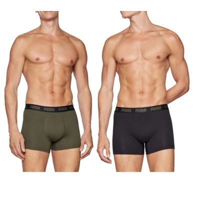 Puma Herren-Boxershorts, 2er-Pack, Khaki/Schwarz, bequeme Baumwolle
