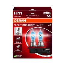 Lampe (2er-Set) H11 12V 55W PGJ 19-2, bis zu 150 m Leuchtweite, bis zu 150 % höhere Helligkeit, bis zu 20 % weißeres Licht, Night Breaker Laser, weiß
