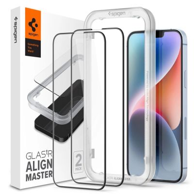 Spigen ALM Glass FC gehärtetes Glas für iPhone 13 / 13 Pro / 14 / 16e / 17e - schwarz 2 Stück.