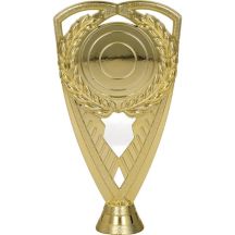 Goldene Kunststofffigur mit Platz für ein Emblem