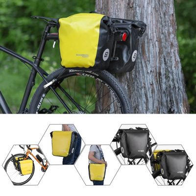 6. Rockbros AS-003-1Y wasserdichte Fahrradtasche mit Schultergurt, Vorder-/Hinterradbefestigung, 10–14 l – gelb