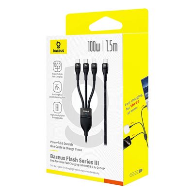 7. Baseus Flash Series 3 100W USB-C 3in1 Kabel - USB-C+USB-C+ Lightning 1,5m + 3 x 0,25m - schwarz