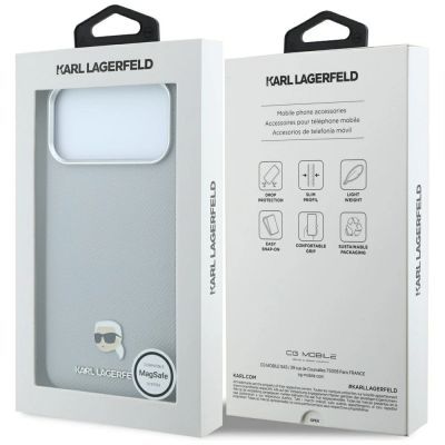 8. Karl Lagerfeld MagSafe-Schutzhülle mit genarbtem Karl-Kopf-Motiv für iPhone 18 Pro Max / 17 Pro Max – Grau