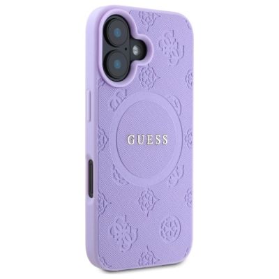 4. Guess Saffiano Peony Classic Logo MagSafe Hülle für iPhone 16 – Lila