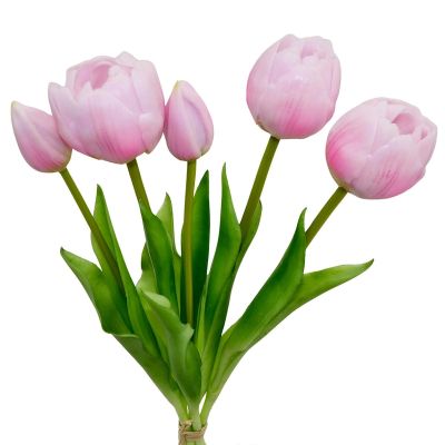 17. Strauß aus 5 rosa Pfingstrosen-Tulpen, 39 cm, naturgetreue Frühlingsdekoration