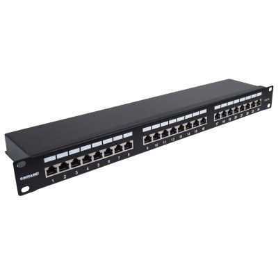 3. INTELLINET 24-Port Cat6a Patchpanel FTP 1HE schwarz